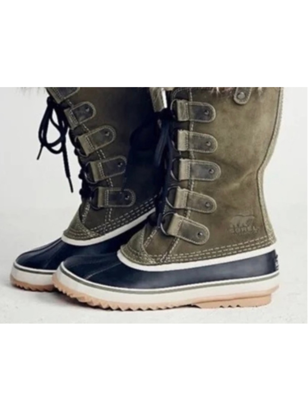 Women's Sorel Joan of Arctic Green & Black suede Winter Boots Size 6.5